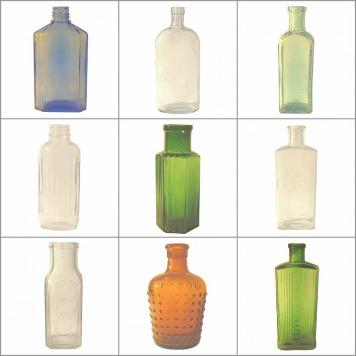 Vintage Glass Medicine Bottles Hire Collection